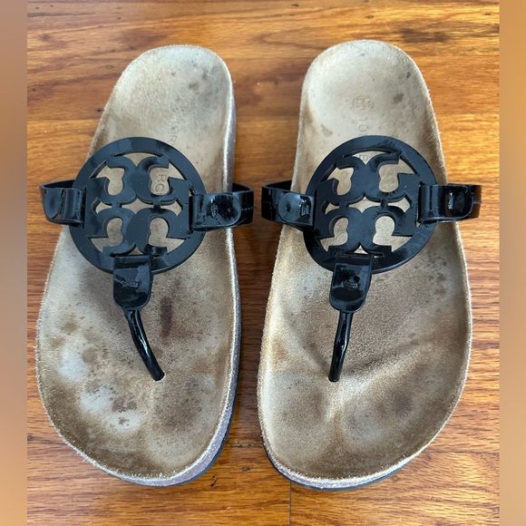 Tory Burch Miller Cloud Black Patent Leather Sandals - Picture 1 of 6